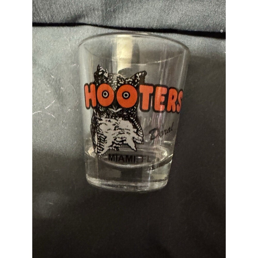 Vintage Hooters Doral Miami FL Shot Glass Souvenir Owl Logo Barware